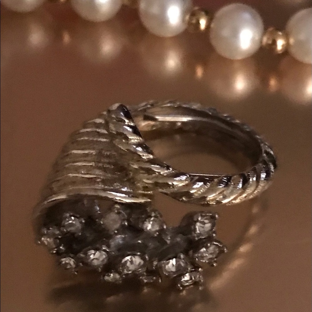 Vintage Cornacopia Horn Rhinestone Ring 6-7 - Picture 6 of 7